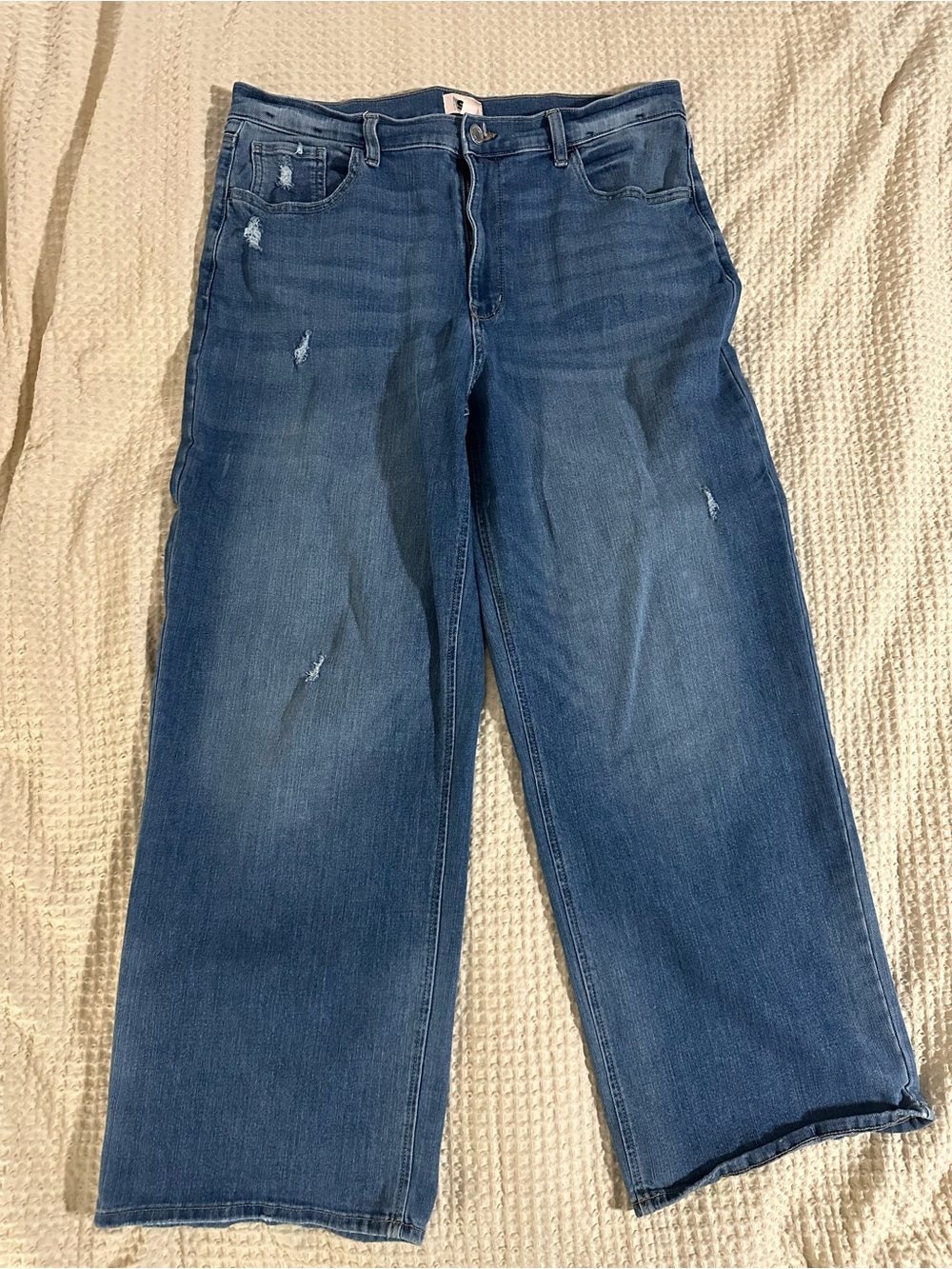 SO Women's Blue Wide Leg Jeans - Distressed Detail
